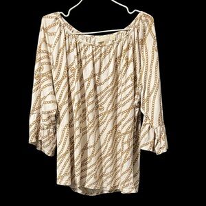 MICHAEL KORS 2X BONE/GOLD CHAIN PEASANT STYLE BLOUSE COTTON/MODAL